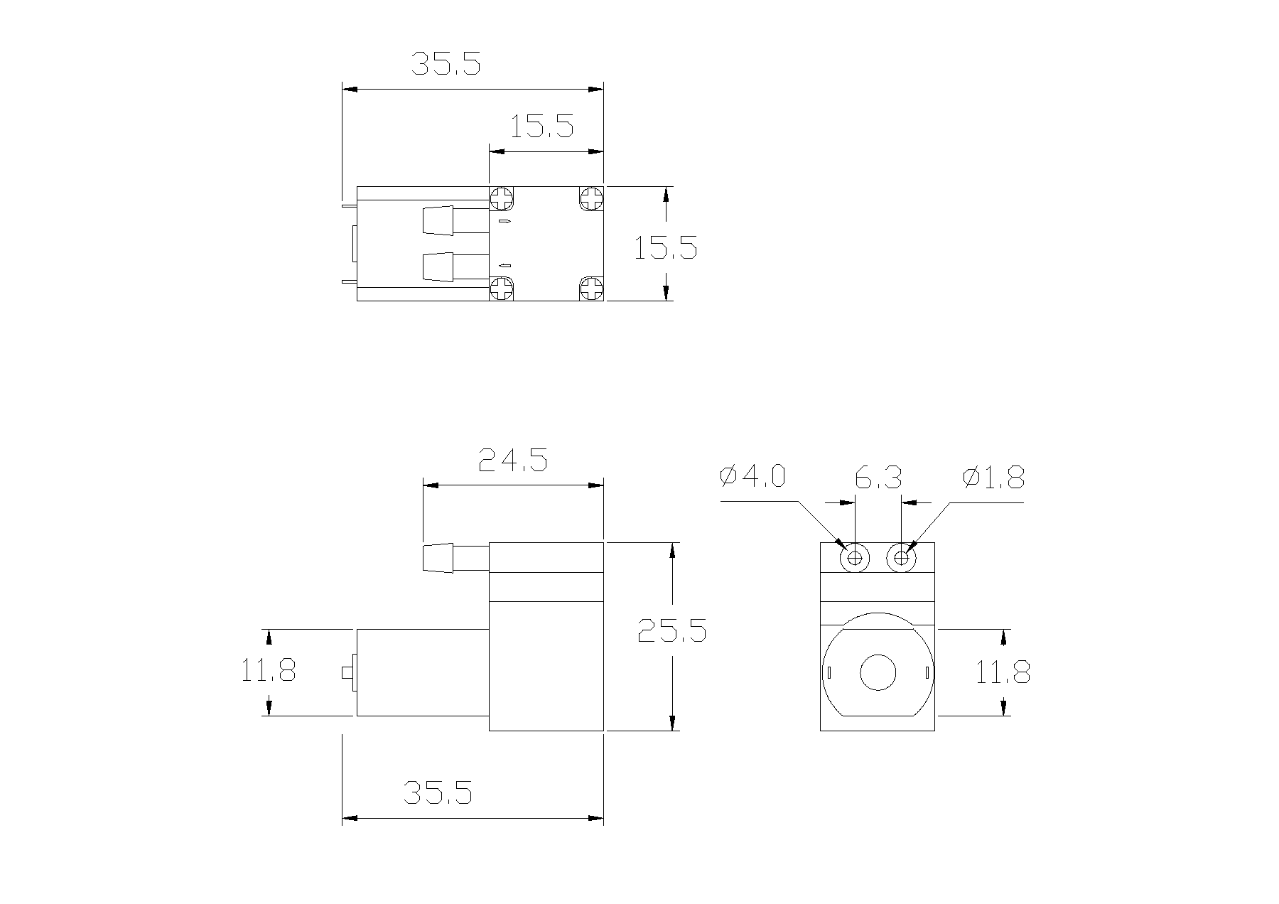 OD-01 short-motor outline drawing preview