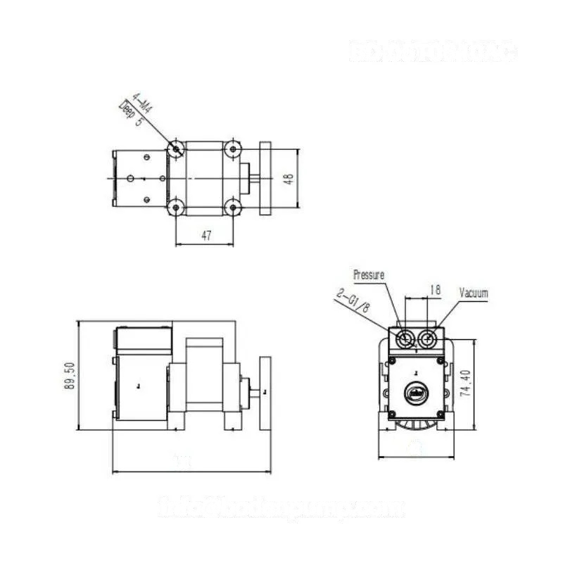 Dimension drawing of OD-05T0610AC 220V 50Hz AC gas diaphragm sampling pump with measurements