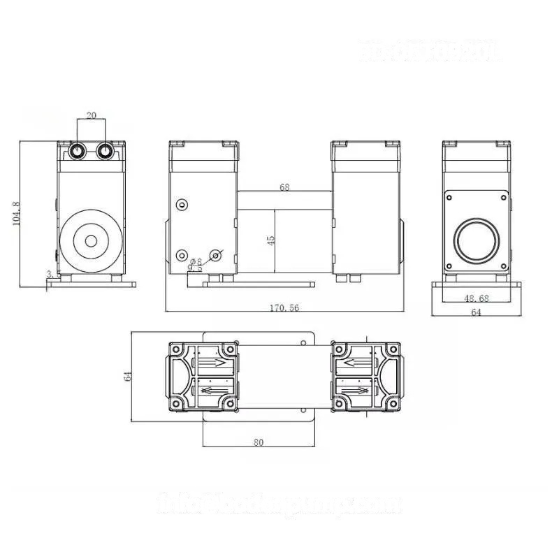 OD-05T0920L 24V double head diaphragm vacuum pump dimensions diagram