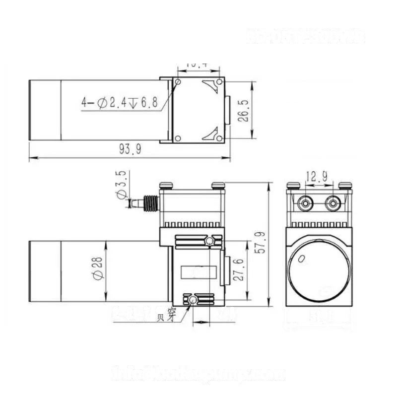 Mini diaphragm pump dimension diagram OD-05TF300WB