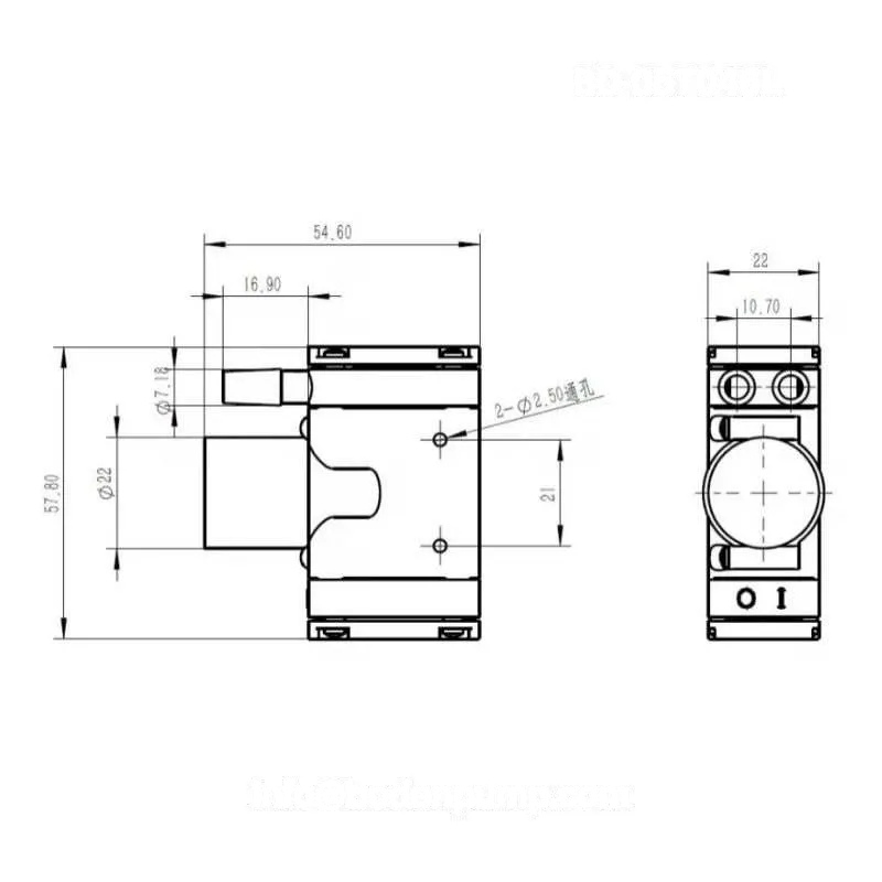 OD-05T046L compact diaphragm pump dimensions - 55×22×58mm for small enclosures