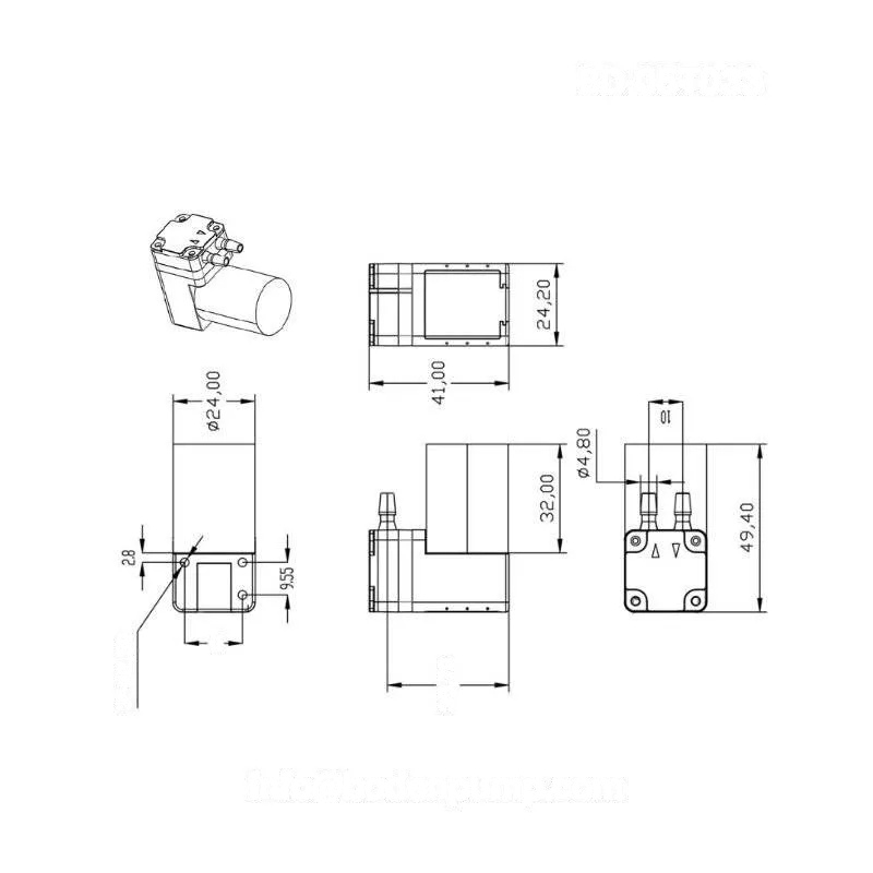 OD-05T033 diaphragm air pump dimensions in millimeters