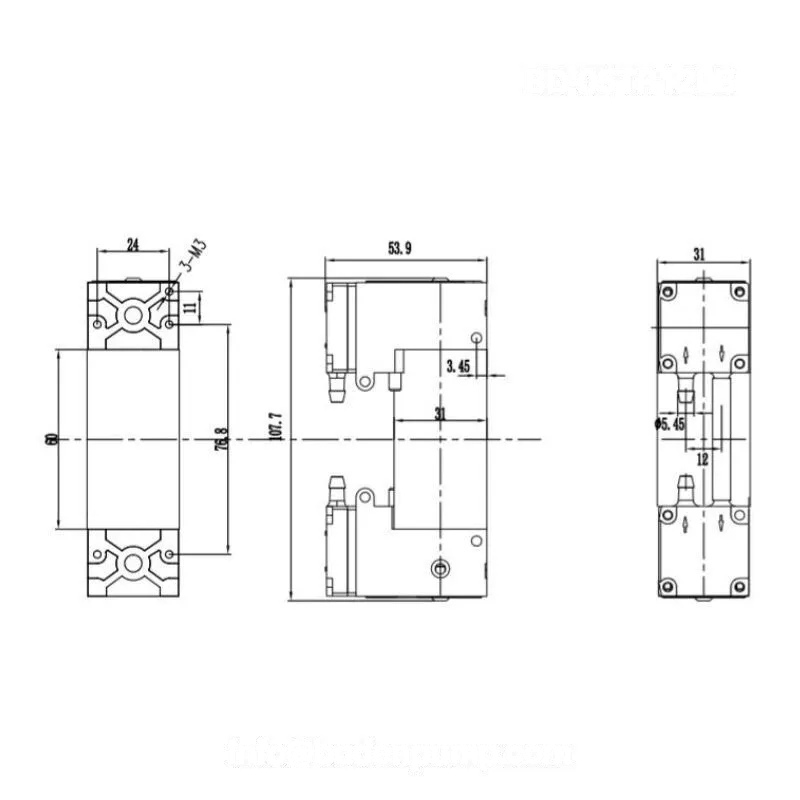 Dimensions and mounting drawing of double head brushless piston pump - OD-05TR12LB