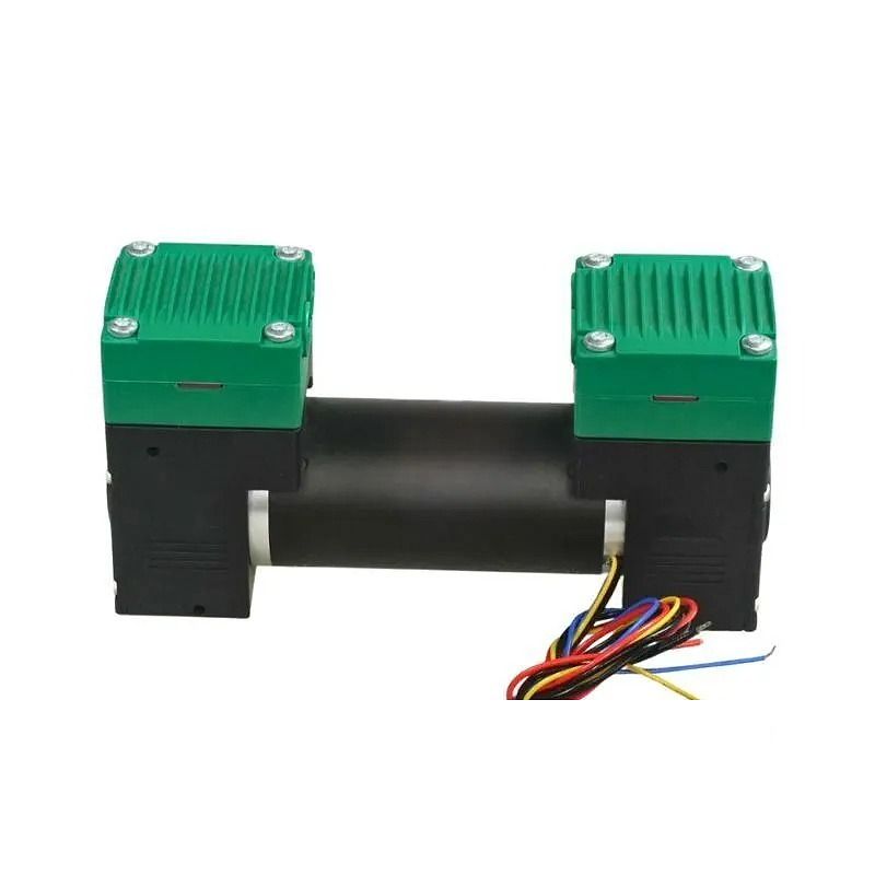 OD-05T0617LB compact double head air pump side view with dual pump heads, motor body, and wiring layout