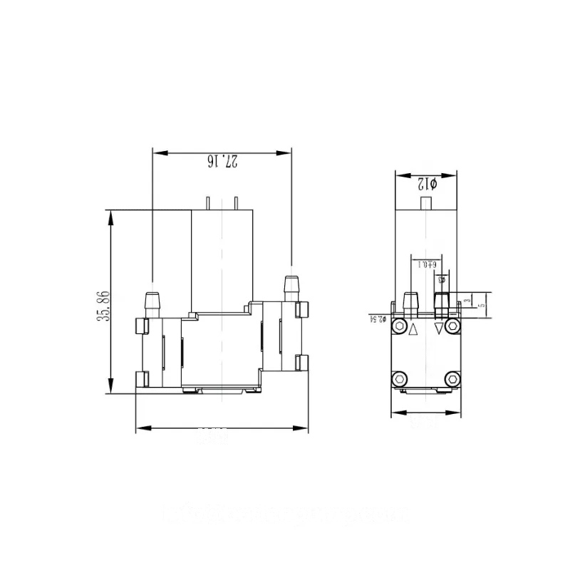 OD-05T011088 mini diaphragm pump with detailed dimensions for integration