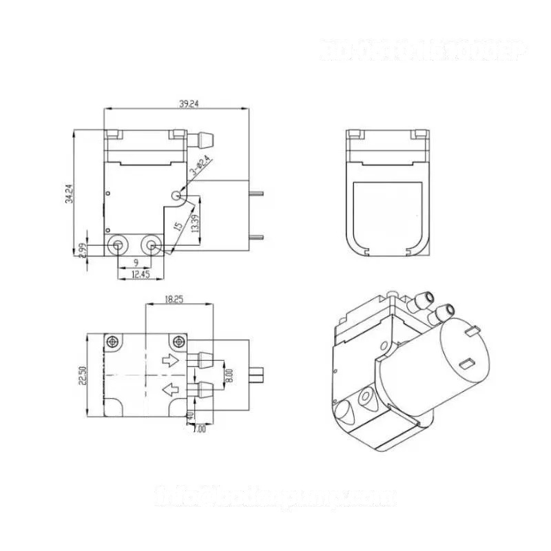 OD-05T01.51000EP Micro Pump Dimensional Drawing - 42×34×23mm