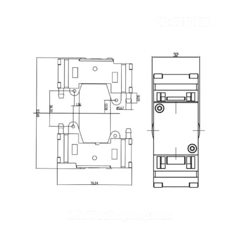 OD-05T055L diaphragm pump dimensional drawing with length and height measurements