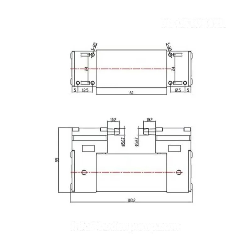 Dimensional drawing of OD-05T0512L diaphragm pump - 103x32x55mm size