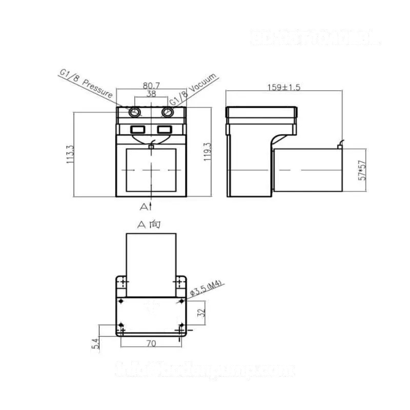 OD-05T1040LBL diaphragm pump technical drawing with dimensions for OEM integration