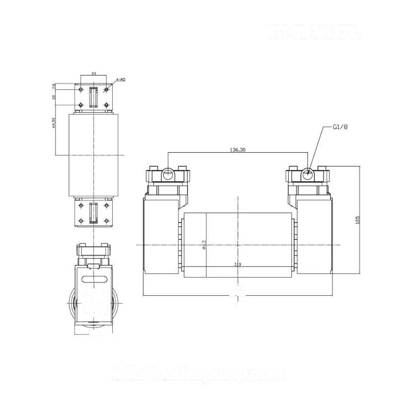 Micro piston compressor dimensions diagram OD-05TR32L