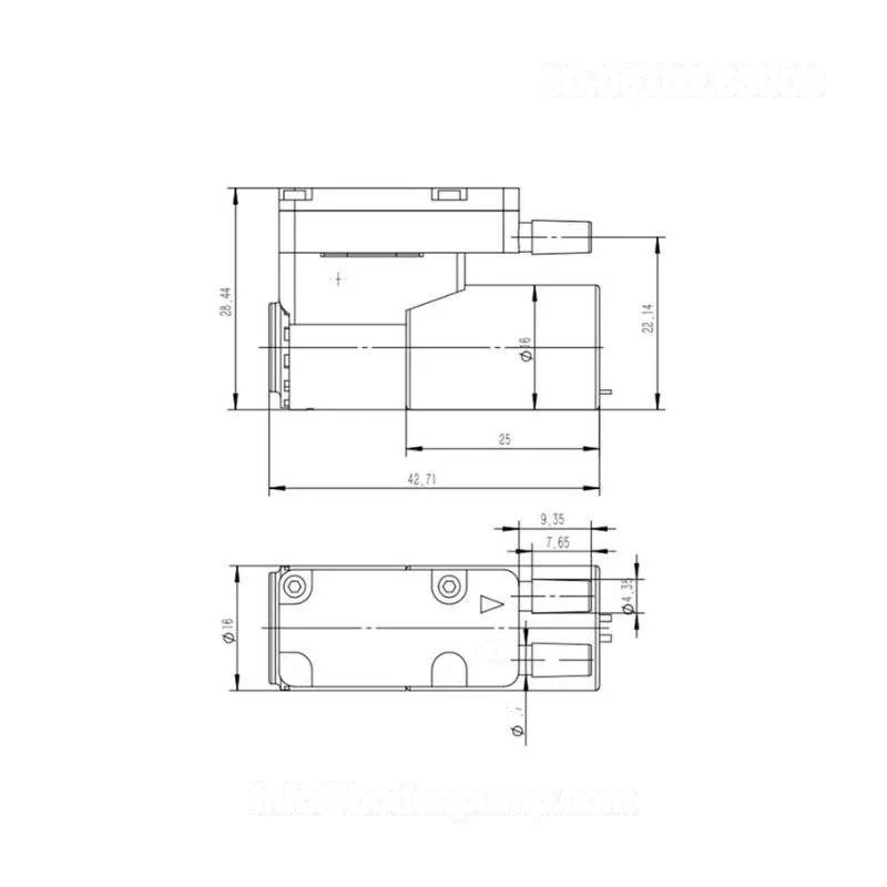 Dimensional drawing of OD-05T02.53000 mini diaphragm pump