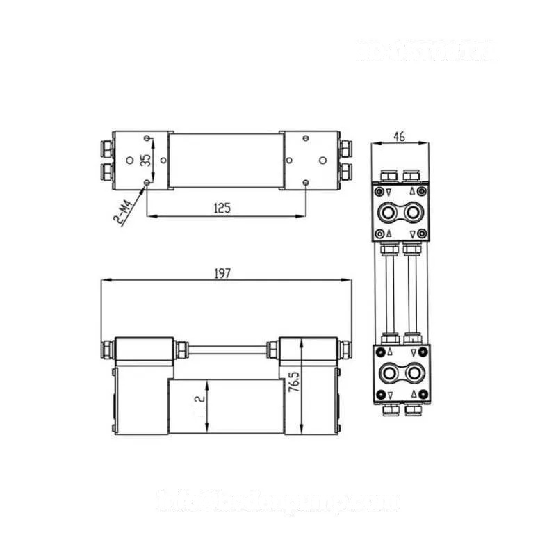 OD-05T0617L dual-head diaphragm pump technical dimension drawing with measurements in millimeters