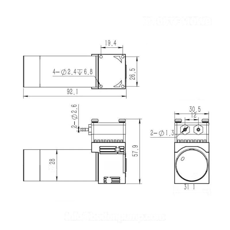 Micro pump dimensional drawing compact liquid pump engineering diagram OD-05TF110WB