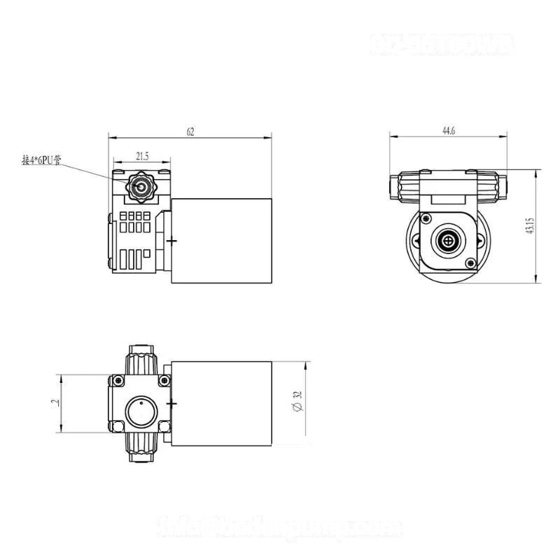 Dimension drawing of micro diaphragm liquid pump with mounting details OD-05T60WB