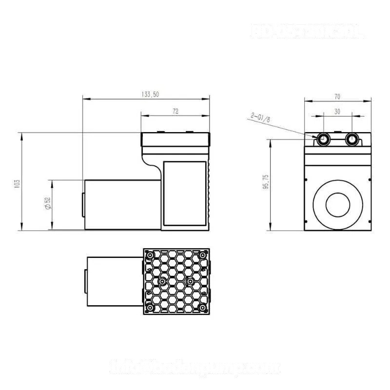 China diaphragm pump dimension drawing for OEM installation layout and port positioning - OD-05T30K30L