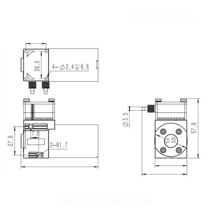 OD-05TF300WBD micro diaphragm pump dimension drawing clean version OEM technical schematic without notes