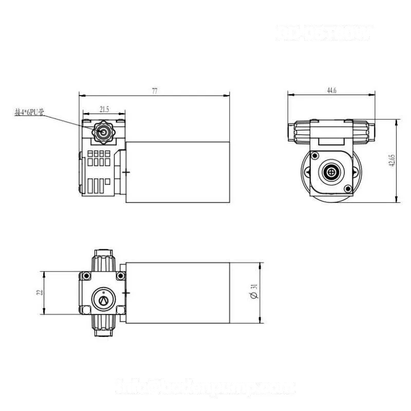 Dimension drawing of micro liquid diaphragm pump with size details OD-05T60W