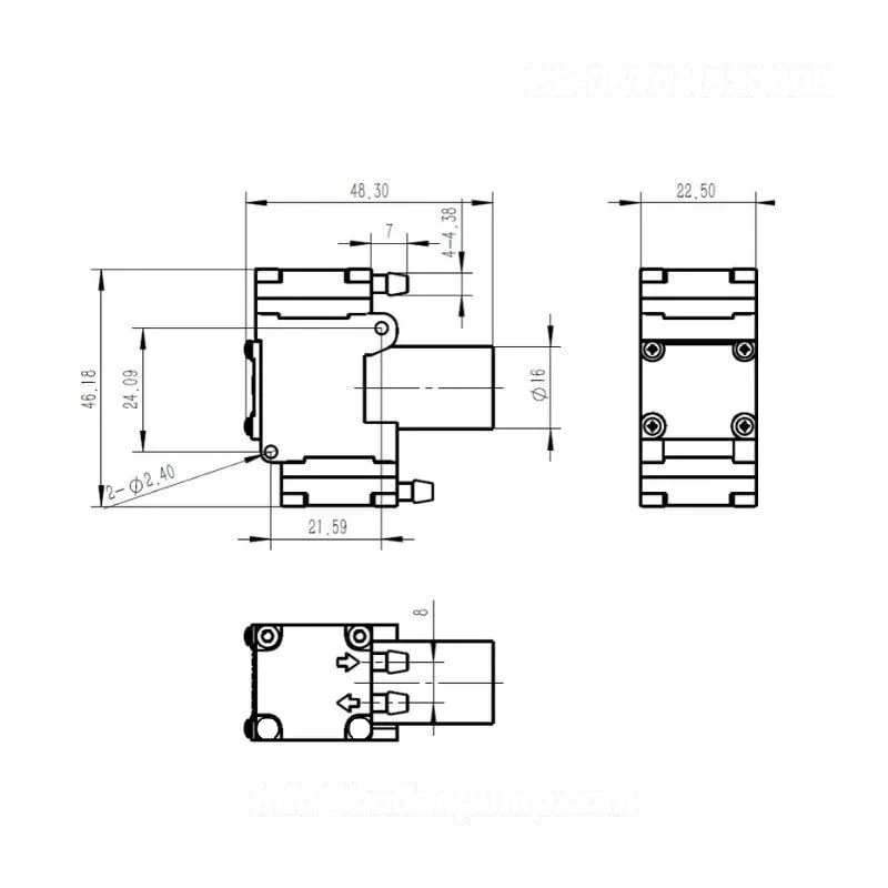 Dimensional drawing of OD-05T01.52000B micro diaphragm pump
