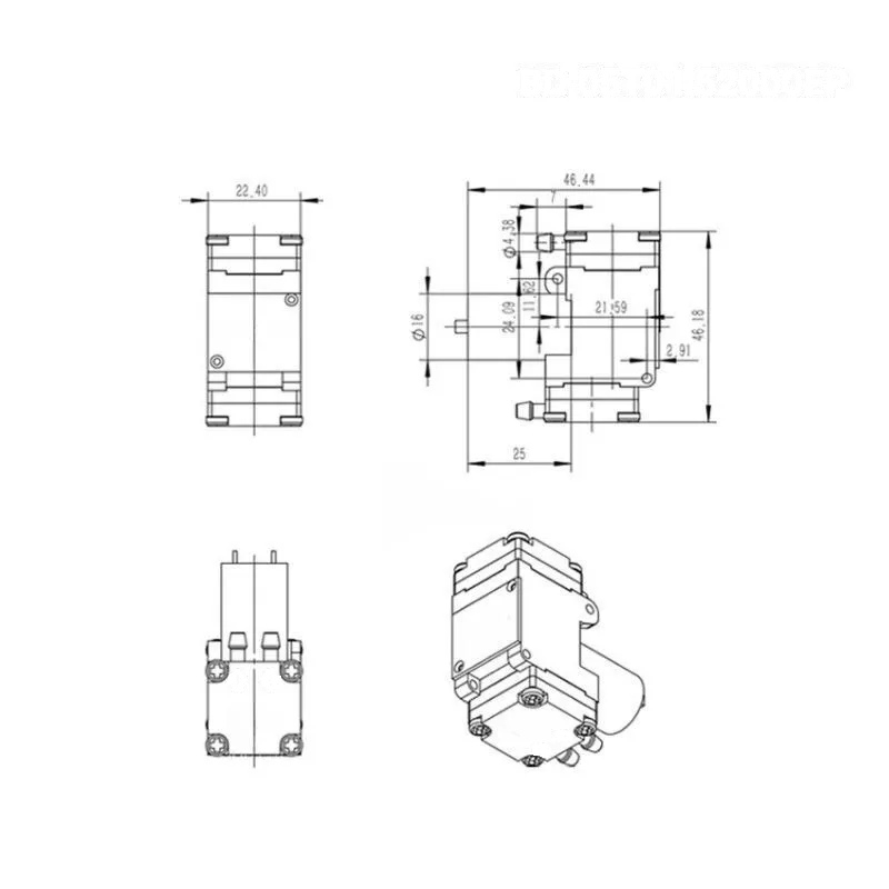 OD-05T01.52000EP micro diaphragm pump dimensions 42×34×23mm