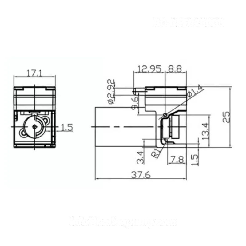 Dimensions of OD-05T02500B Mini Diaphragm Pump - 38×17×25mm