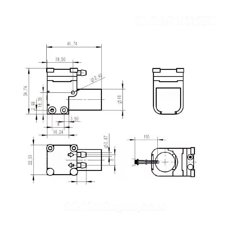 OD-05T01.51500B diaphragm gas pump size 42x35x23mm dimension drawing