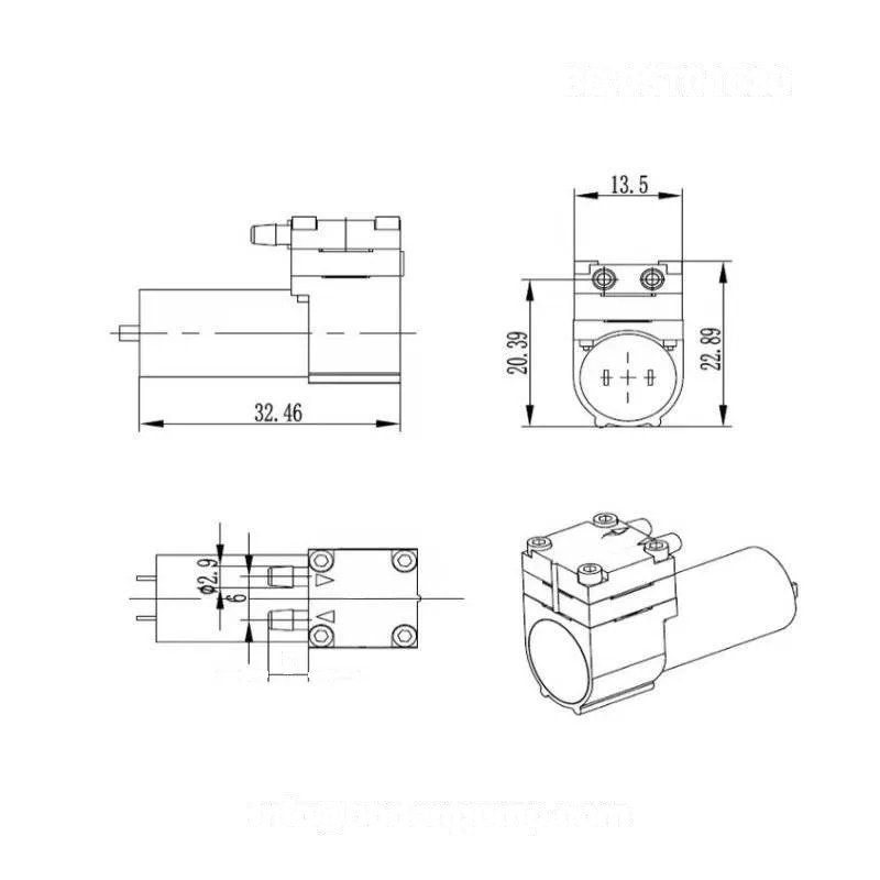 Mechanical dimensions drawing of mini diaphragm pump for OEM design integration OD-05T01530
