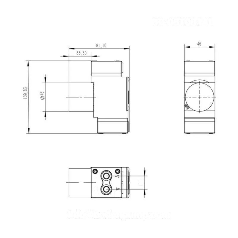 OD-05T0614L miniature gas pump dimensional drawing - 110×46×91 mm compact size for integration.
