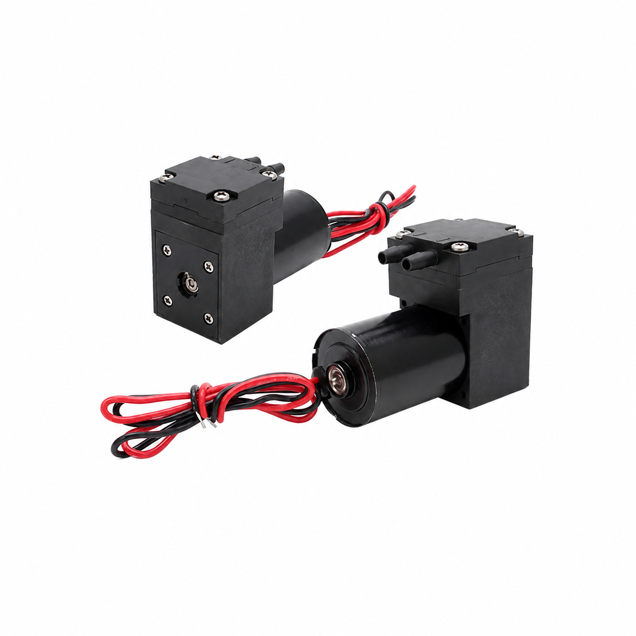 OD-03AB and OD-03VB miniature diaphragm pumps on a white background
