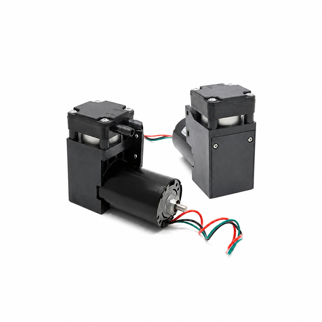 OD-07AB and OD-07VB miniature piston pumps on a white background