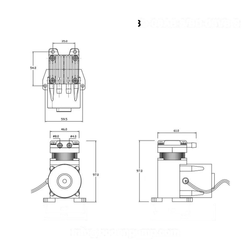 OD-08AB-S OD-08VB-S mini compressor dimensional drawing