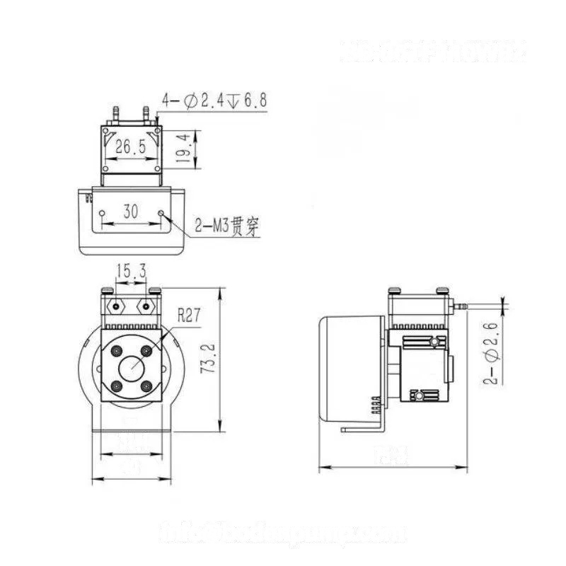 OD-05TF110WBZ inkjet pump technical drawing with dimensions and layout for OEM integration