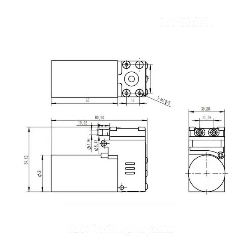 Swing Piston Gas Compressor dimensions 80x31x54mm OD-05TR5L